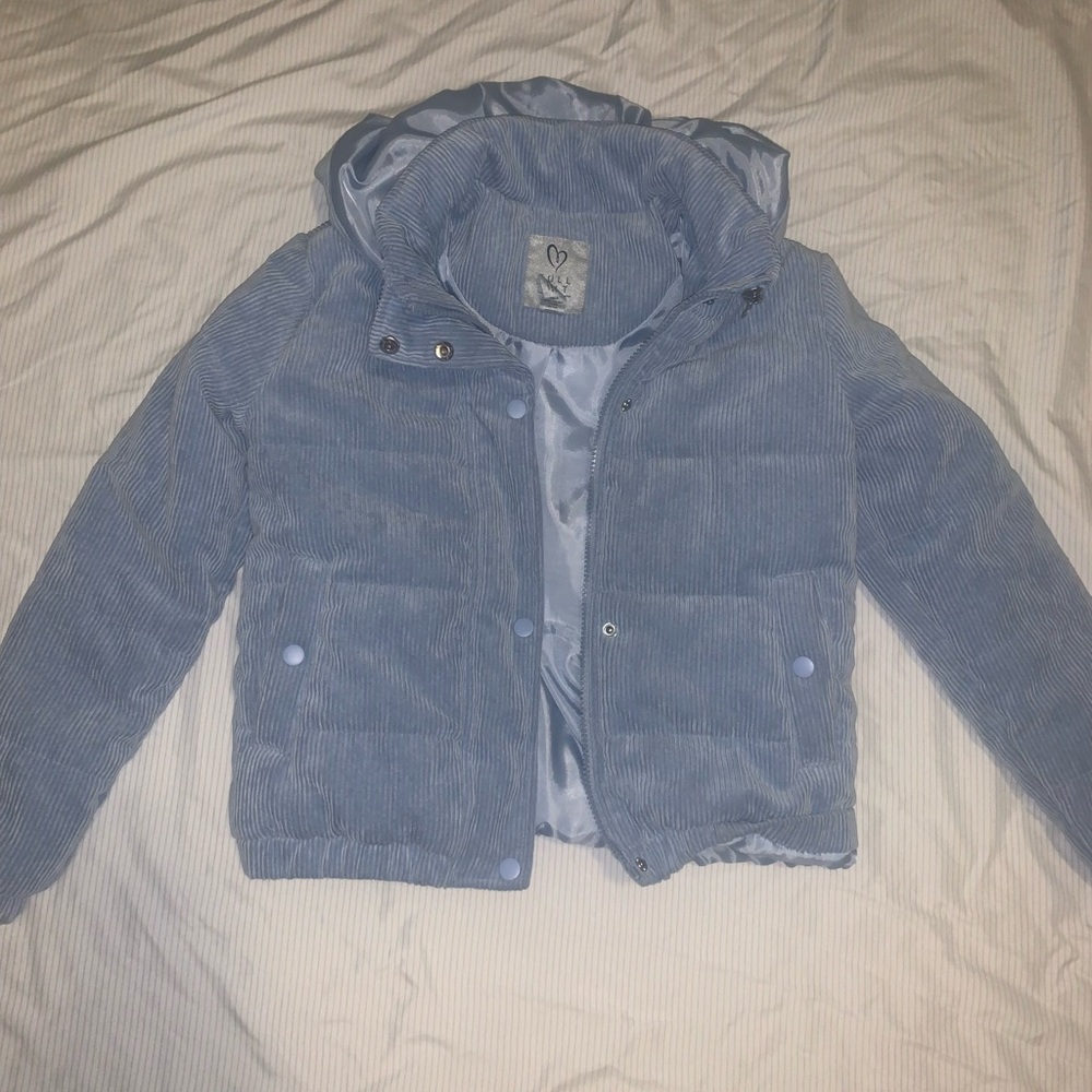 blue cropped corduroy jacket